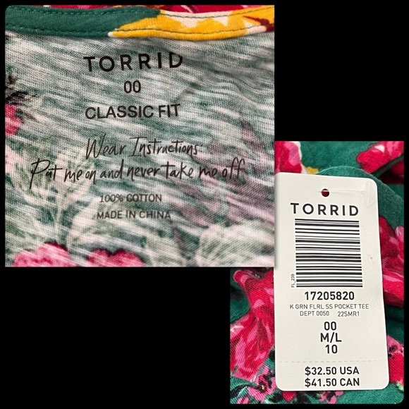 Torrid Pocket Tee Heritage Slub Green Floral NWT Size 00 - Picture 8 of 16